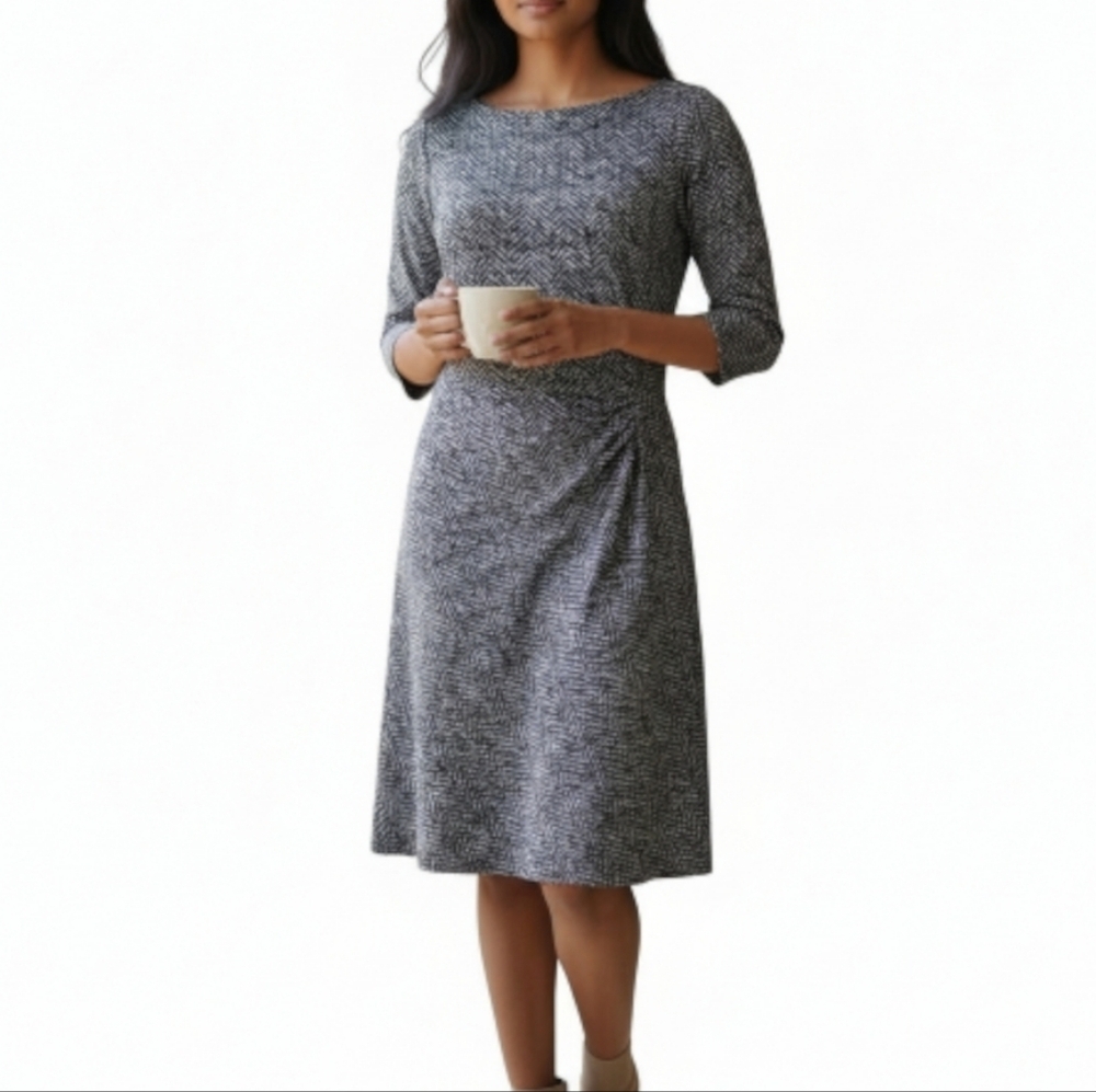 Lauren Ralph Lauren Sheath Dress Size 14 Ruching Pullover Lined Black White